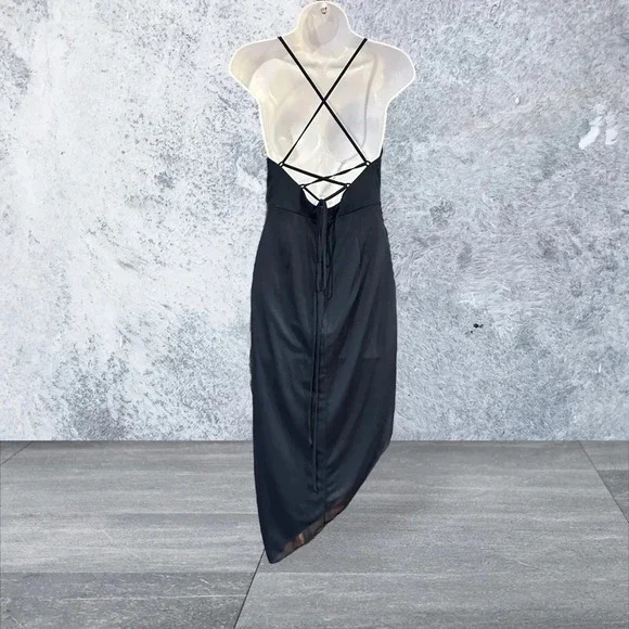 AZAZIE Kendall & Kylie Style: Lace-Up Back Mesh Midi Dress - NWT - Navy - Picture 2 of 5